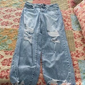 Stylish Light Blue Distressed Wide Leg Jeans